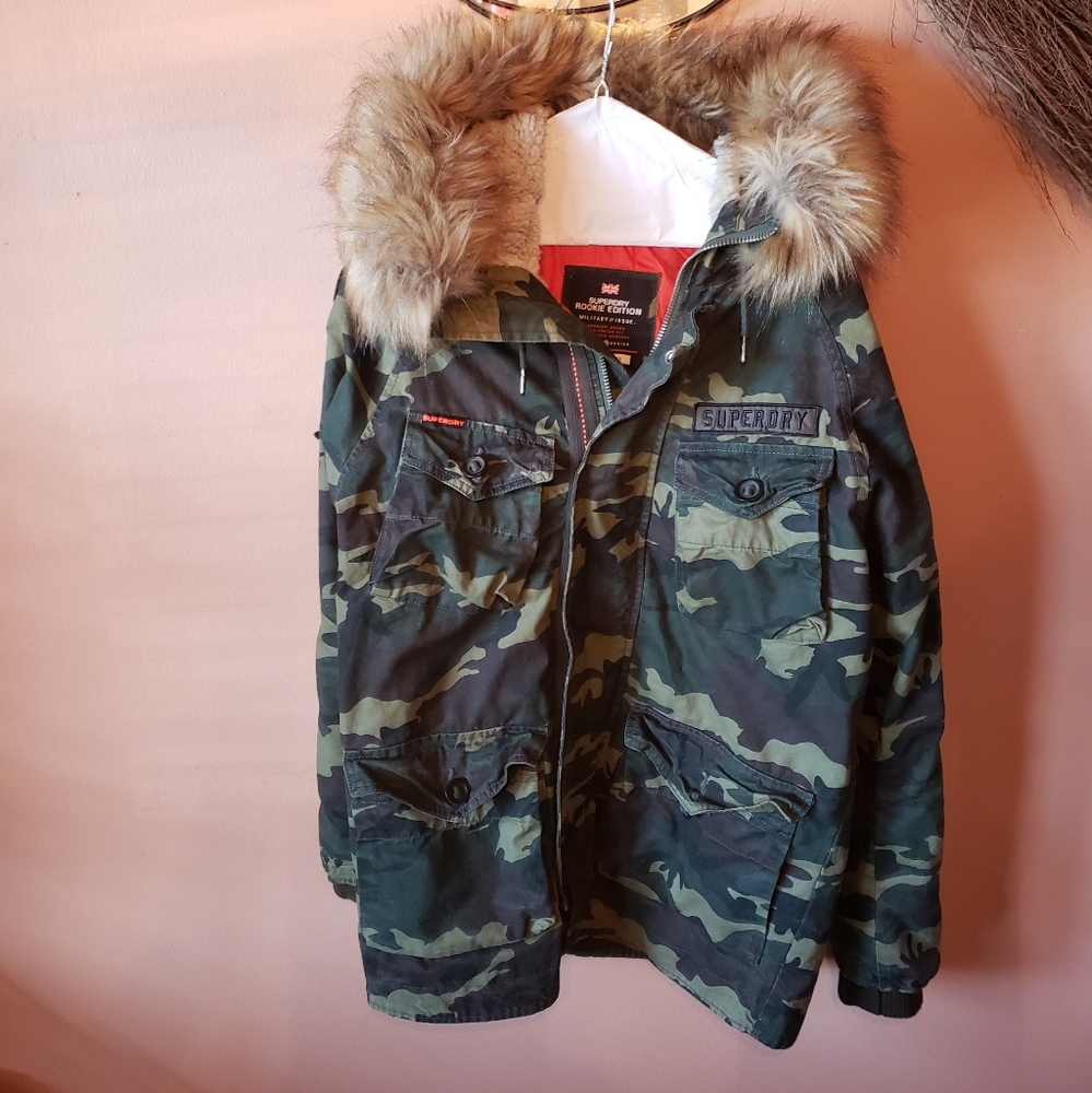 Superdry Rookie Edition Military Issue heavy weather parka jacket camo fur hood